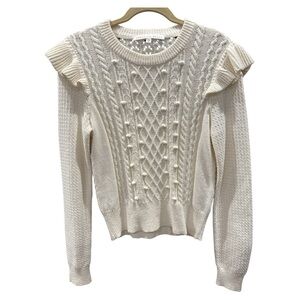 Veronica Beard Ivory Earl Ruffle Long Sleeve Cotton Blend Sweater Size M